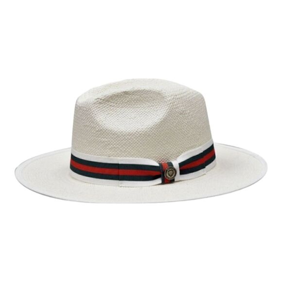 MEN'S BRUNO CAPELO VALENTINO COLLECTION STRAW FEDORA HAT FLAT WIDE 3" BRIM VA400 - Picture 2 of 8